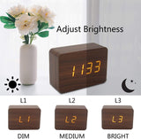 BIOMII Wooden Digital Alarm Clock Electronic LED Time Display,4 Level Adjustable Brightness and Voice Control, Display Time Temperature Date for Bedroom Office Kids and Families,Brown BIOMII