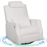 DIFYHOMEY Nursery Swivel Glider Recliner Chair Chenille Upholstered Accent Glider Rocker Recliner with Headrest and Lumbar Support Pillow for Nursery Living Room Bedroom (White) DIFYHOMEY
