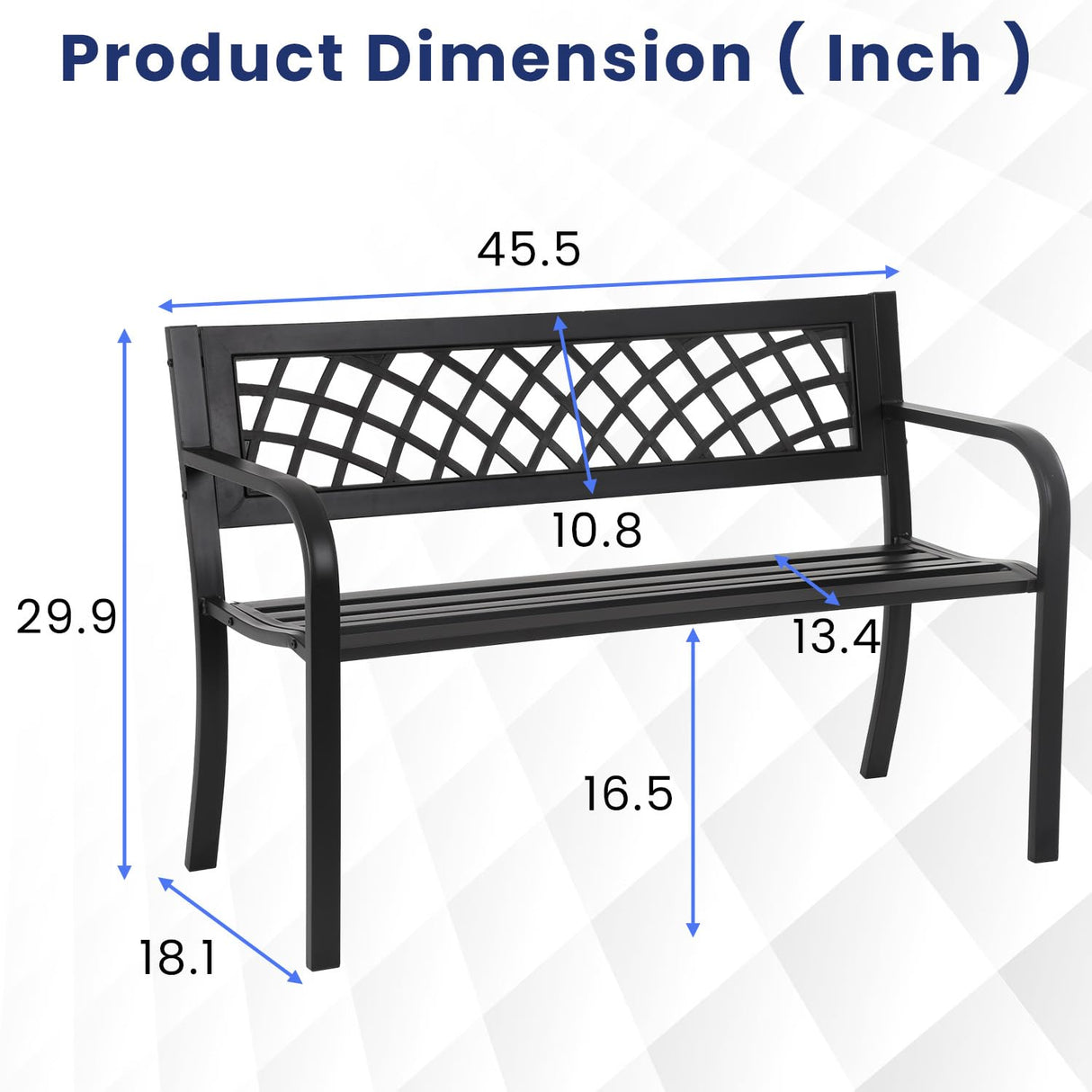 MGHH Outdoor Bench, Patio Garden Bench with Iron Steel Frame, Mesh Pattern, Metal Outside Bench for Park Porch Lawn Yard Balcony Path Entryway Deck,Black MGHH