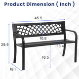 MGHH Outdoor Bench, Patio Garden Bench with Iron Steel Frame, Mesh Pattern, Metal Outside Bench for Park Porch Lawn Yard Balcony Path Entryway Deck,Black MGHH