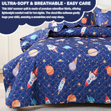 CIMVI Space Rocket Universe Quilt Set Twin for Kids Boys Bedding Sets with Pillowcase Soft Microfiber Bedspread Lightweight Cute Summer Quilted Blanket All-Season CIMVI
