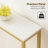 YATINEY Narrow Console Table, 2-Tier Small Sofa Table, 29.5" Thin Entryway Table, Behind Couch Table with Shelves, Industrial Hallway Table, for Living Room, Foyer, White and Gold CT03DW YATINEY
