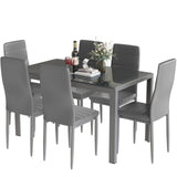 DKLGG 7-Piece Dining Table Set for 6, Tempered Glass Kitchen Table with PU Leather Chairs, Modern Dining Room Table Set for Small Space, Dinette, Apartment, Grey DKLGG