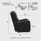 Lexicon Manual Recliner Chair, Reclining Sofa Chair, Home Theater Seating, Wall Hugger, Manual Recliner for Living Room/Office/Apartment, Easy Assembly, Black Faux Leather Lexicon