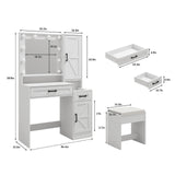 Fameill Vanity Desk with Mirror and Lights,Make up Vanity with Chair and Outlet,Dressing Table with Jewelry Cabinet, Bedroom Vanity with 2 Drawers, 3 Lighting Colors,36.4 inch,White Fameill