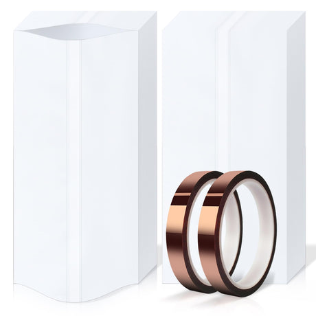 MEBMIK 2 Rolls 10mm x 33m(108ft) Heat Transfer Tape and 50pcs 5 x 10in Shrink Wrap for Sublimation Tumblers,Heat Resistant Tape,Sublimation Shrink Wrap Sleeves,Tumbler Shrink Wrap,20oz MEBMIK