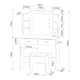 Vanity Desk Set with Mirror, LED Lights and Power Outlet Makeup Table with 2 Large Drawers and Round Holder, Dressing Table with Cushioned Stool for Bedroom, Dressing Room (White) Panana