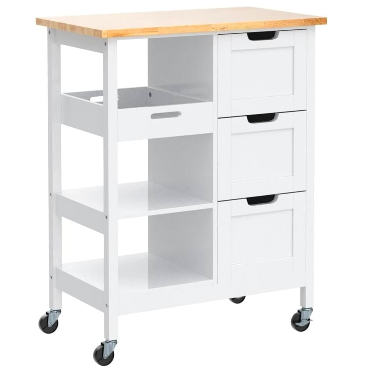 YITAHOME Small Solid Wood Top Kitchen Island Cart on Wheels with Storage, Rolling Portable Dining Room Serving Utility Carts Mobile Movable with 3 Drawers Cabinet, Oak & White YITAHOME
