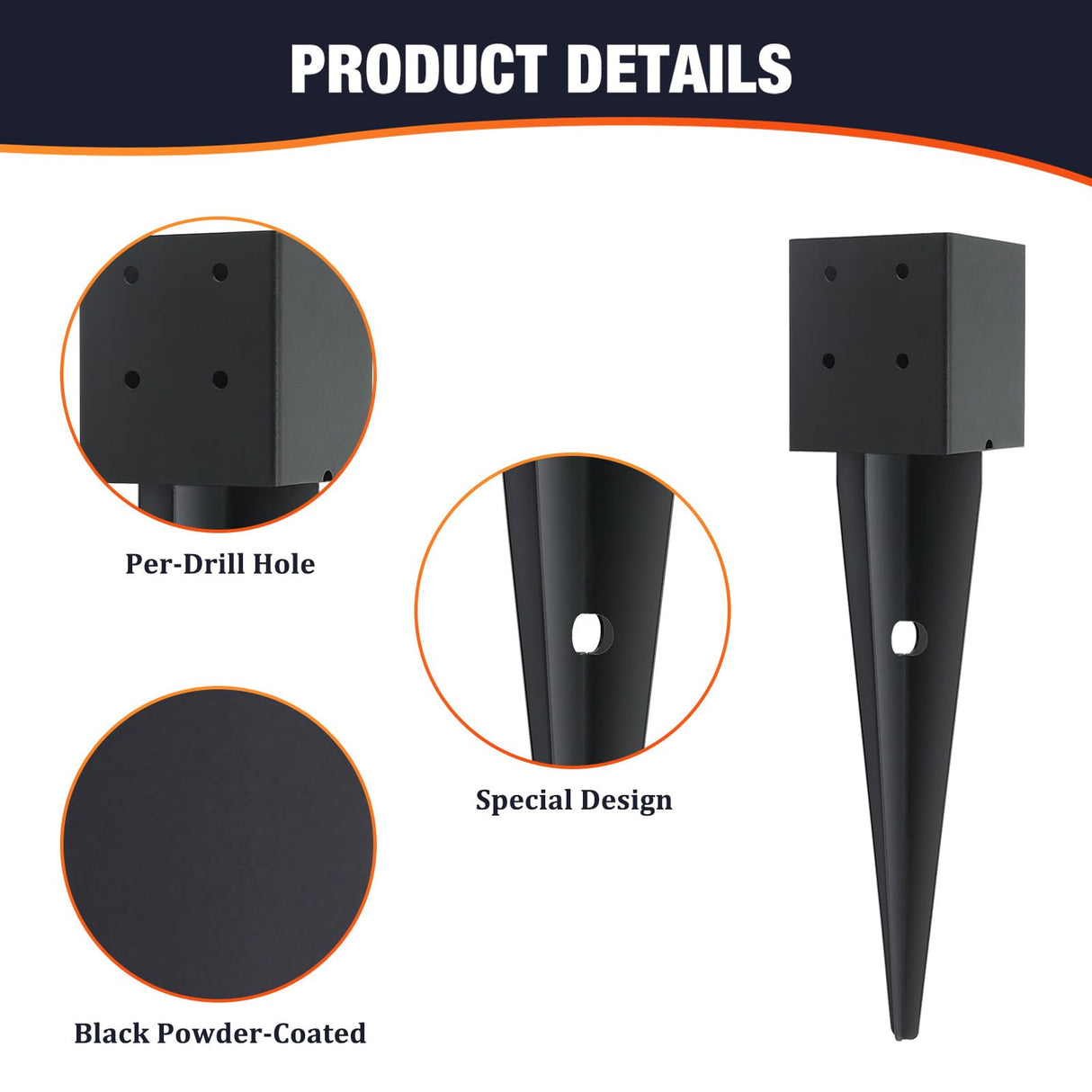 6 Pcs 4x4 Fence Post Anchor Ground Spike（Inner Size 3.6"x3.6" 16" Black Powder Coated–Mailbox Post Anchors, for Deck,Fence,Railing,Mailbox.. XIHUWZ