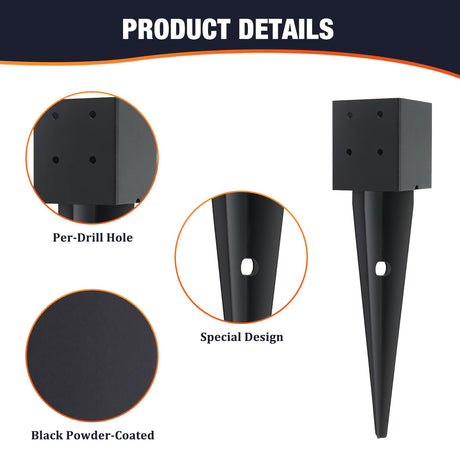 6 Pcs 4x4 Fence Post Anchor Ground Spike（Inner Size 3.6"x3.6" 16" Black Powder Coated–Mailbox Post Anchors, for Deck,Fence,Railing,Mailbox.. XIHUWZ
