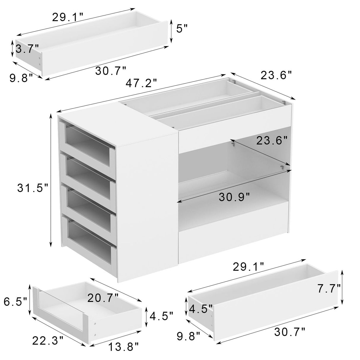 TAMUNE Armoire Bedroom Island Wardrobe Closet Island with 8 Drawers & Glass Tabletop, Walk in Closet Island with Drawers, Island Dresser with Display Shelf, for Bedroom White 47.2”W x 23.6”W x 31.5”H TAMUNE