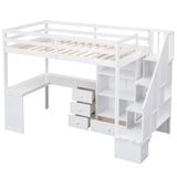 Merax Twin Size Loft Bed with L-Shaped Desk, Storage Drawers, and Sturdy Cabinet in White Merax
