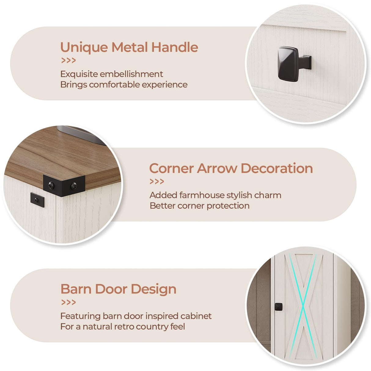 DICTAC Farmhouse Makeup Vanity Desk with Lighted Mirror & Power Strips, Vanity Table with Sliding Barn Door Hidden Shelves & 5 Drawers & 2 Cabinets, White Dressing Table for Bedroom, Lights Adjustable DICTAC