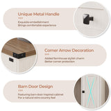 DICTAC Farmhouse Makeup Vanity Desk with Lighted Mirror & Power Strips, Vanity Table with Sliding Barn Door Hidden Shelves & 5 Drawers & 2 Cabinets, White Dressing Table for Bedroom, Lights Adjustable DICTAC