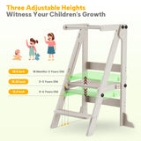 Toddler Tower Foldable, Kitchen Step Stool Helper with Safety Railing & 3 Adjustable Heights, Standing Tower with Double-Sided Drawing Board, Montessori Kitchen Tower for Toddlers/Kids Learning (Grey) SAUCE ZHAN