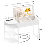 Cyclysio Vanity Desk with Flip Top Mirror and Lights, Makeup Vanity Desk with Drawers, Dressing Table with Storage Shelves & Charging Station, Small Vanity for Small Spaces, White Cyclysio