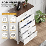 Jocoevol 5 Drawer Dresser for Bedroom - Farmhouse 44.9" Tall Chest of Dresser with Large Storage, Rubst Wood Construction for Living Room, Hallway & Entryway - White (White & Brown) Jocoevol