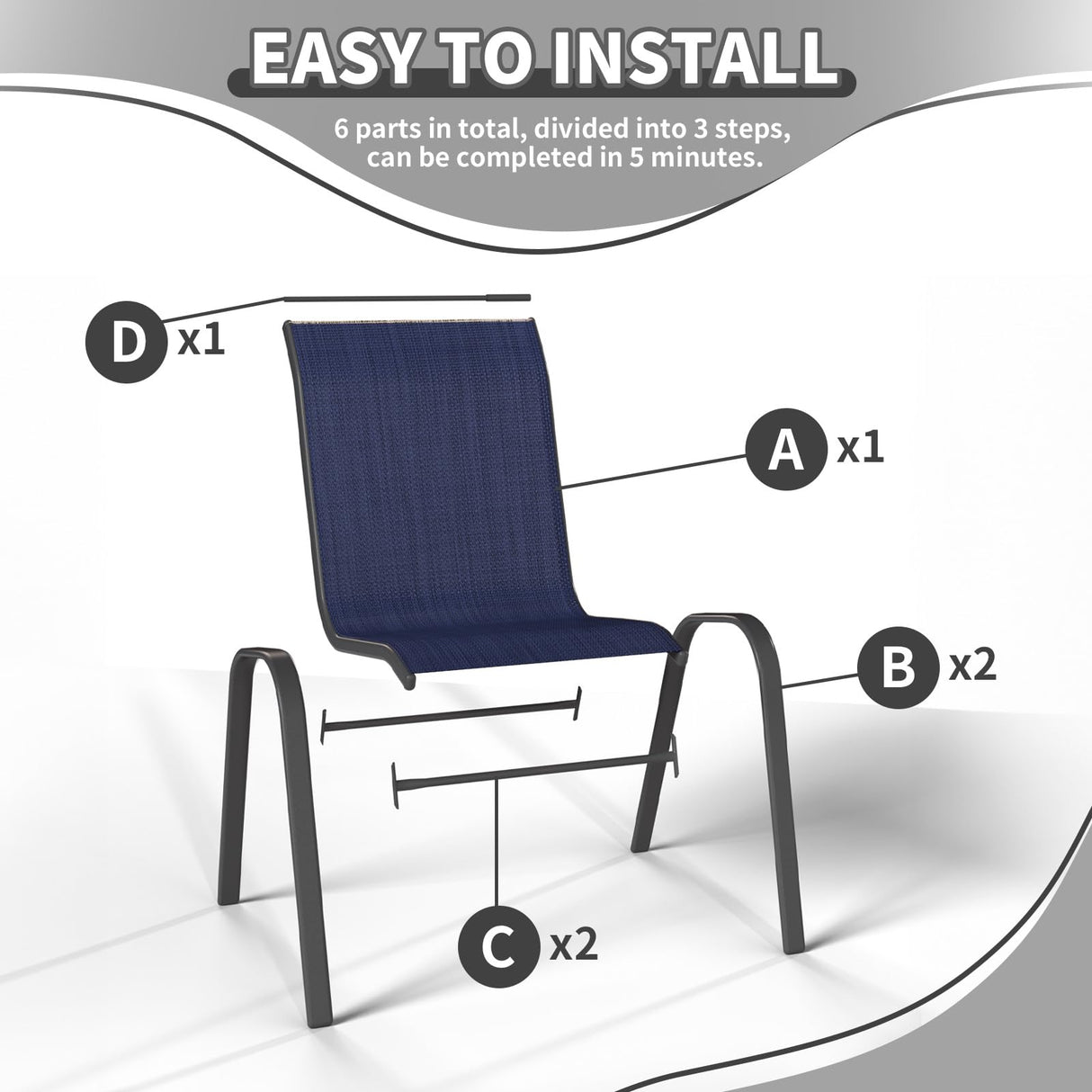 VONZOY Patio Dining Chairs Set of 4, Outdoor Stackable Dining Chairs High Back for All Weather, Patio Furniture for Backyard, Porch, Garden, Pool Deck (Blue) VONZOY