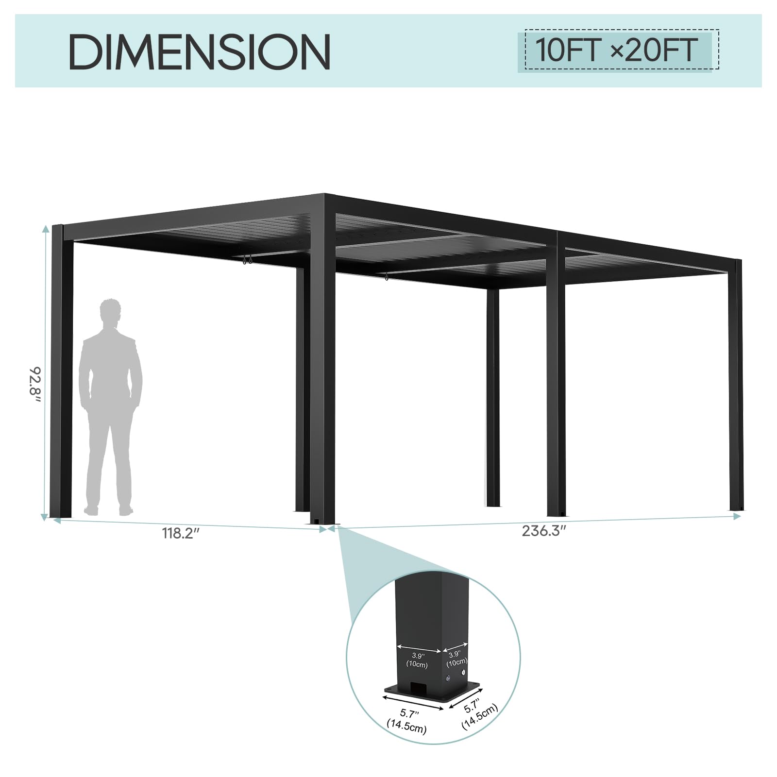 LVUYOYO Outdoor Louvered Pergola 10' x 20', Aluminum Patio Pergola with Adjustable Roof, Sun Shade Shelter Metal Gazebo for Backyard, Garden, Deck(Black) - WoodArtSupply