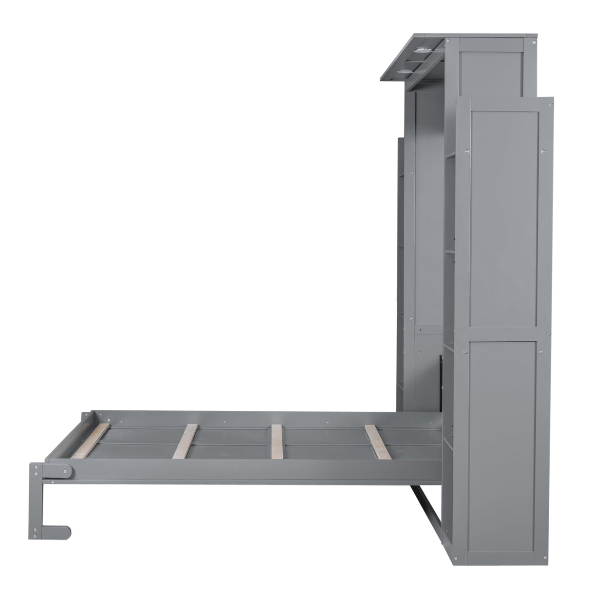 Harper & Bright Designs Queen Size Murphy Bed, Wooden Wall Bed with Shelves and LED Lights, Gray Harper & Bright Designs
