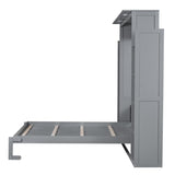 Harper & Bright Designs Queen Size Murphy Bed, Wooden Wall Bed with Shelves and LED Lights, Gray Harper & Bright Designs