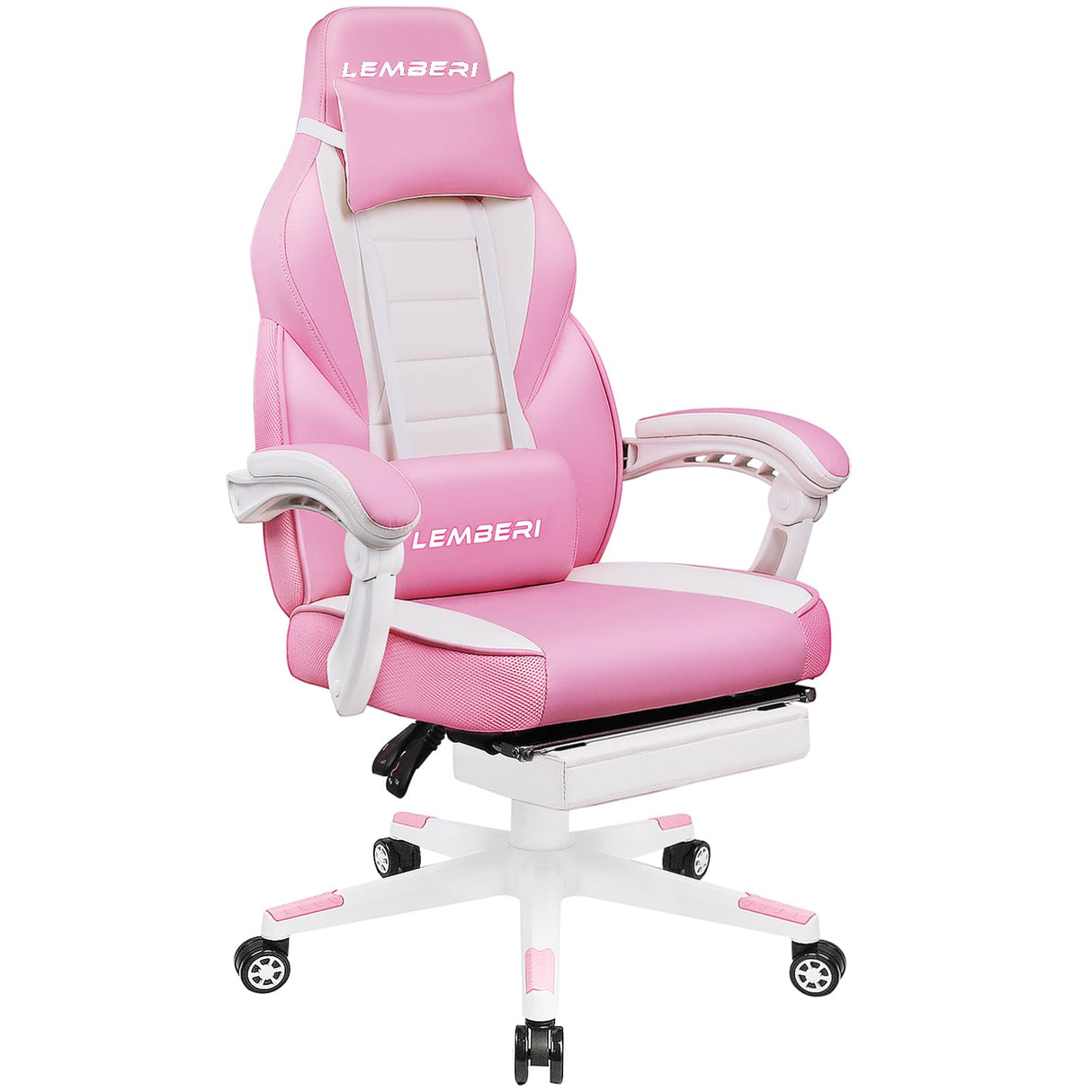 LEMBERI Pink Gaming Chair with footrest, Kawaii Cute Pink Gamer Chair for Girl,Girls Video Game Chairs,Computer Gaming Chair with Headrest and Lumbar Support LEMBERI