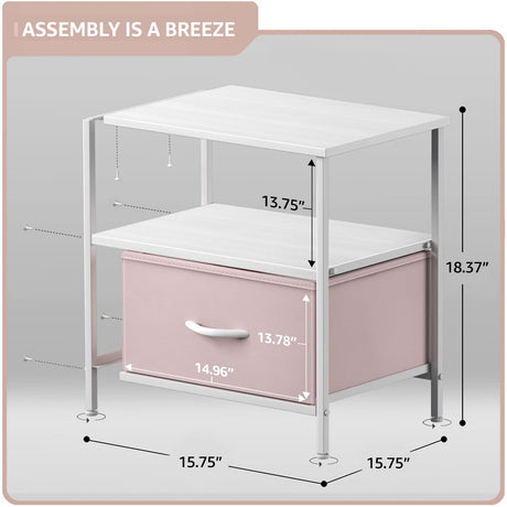 Sorbus 1 Drawer Shelf Storage Nightstand - Kids Bedside Furniture End Table Night Stand with Steel Frame Wood Top & Easy Pull Fabric Bins. Dresser & Chest for Home Bedroom Accessories Office & College Sorbus