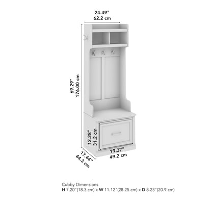 Bush Furniture Woodland Hall Tree and Small Shoe Bench with Drawer | Narrow Foyer, Mudroom, Entryway Storage, 24W, White Washed Maple - WoodArtSupply