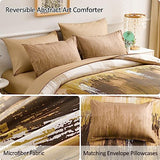 WONGS BEDDING Brown Comforter Set Queen,7 Pieces Bed in a Bag Abstract Art Gradient Comforter Soft Microfiber Bedding Set -1 Comforter, 1 Flat Sheet, 1 Fitted Sheet, 2 Pillow Shams,2 Pillowcases WONGS BEDDING