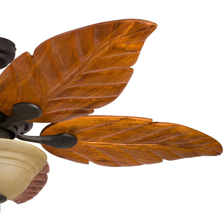 Honeywell Ceiling Fans Royal Palm, 52 Inch Tropical LED Ceiling Fan with Light, Pull Chain, Three Mounting Options, Hand Carved Solid Wood Blades - 50204-01 (Bronze) Honeywell Ceiling Fans