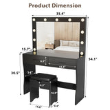 Furmax Vanity Desk Set with Large Lighted Mirror, 35.4 Inch Makeup Vanity Table with 2 Drawers, Cushioned Storage Stool, 3 Lighting Modes Brightness Adjustable, Dressing Table for Bedroom (Black) Furmax