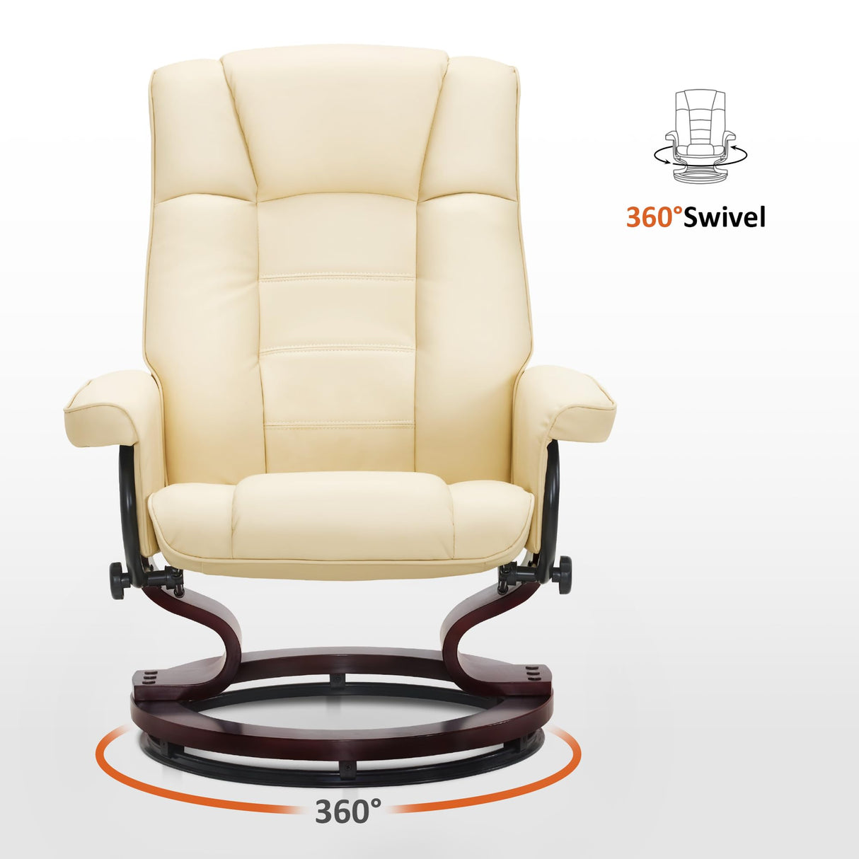 MCombo Manual Swivel Recliner with Ottoman, Chair Ottoman Set for RV Small Spaces, Living Room, Bedroom, Office 9019 4919 (Faux Leather, Cream White) MCombo