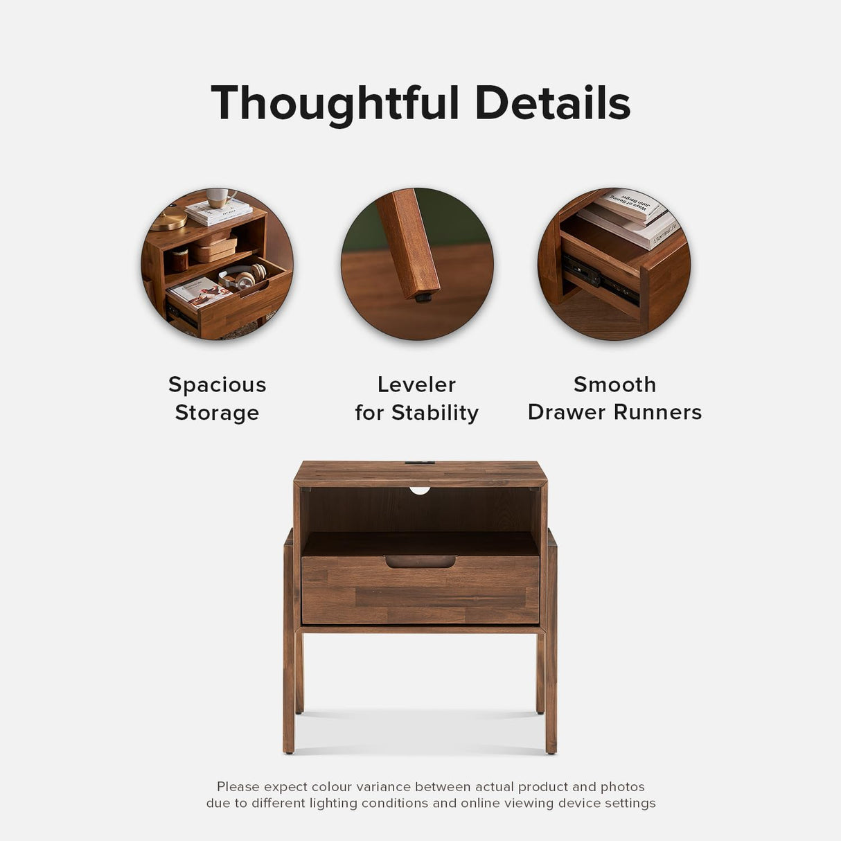 Mopio Ted Solid Wood Night Stand with Charging Station, Mid Century Modern Nightstand, Small Side Table, Bedside Table with Drawer, End Table with Storage, with USB C & USB A Ports, Power Cord, Walnut mopio