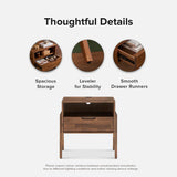 Mopio Ted Solid Wood Night Stand with Charging Station, Mid Century Modern Nightstand, Small Side Table, Bedside Table with Drawer, End Table with Storage, with USB C & USB A Ports, Power Cord, Walnut mopio