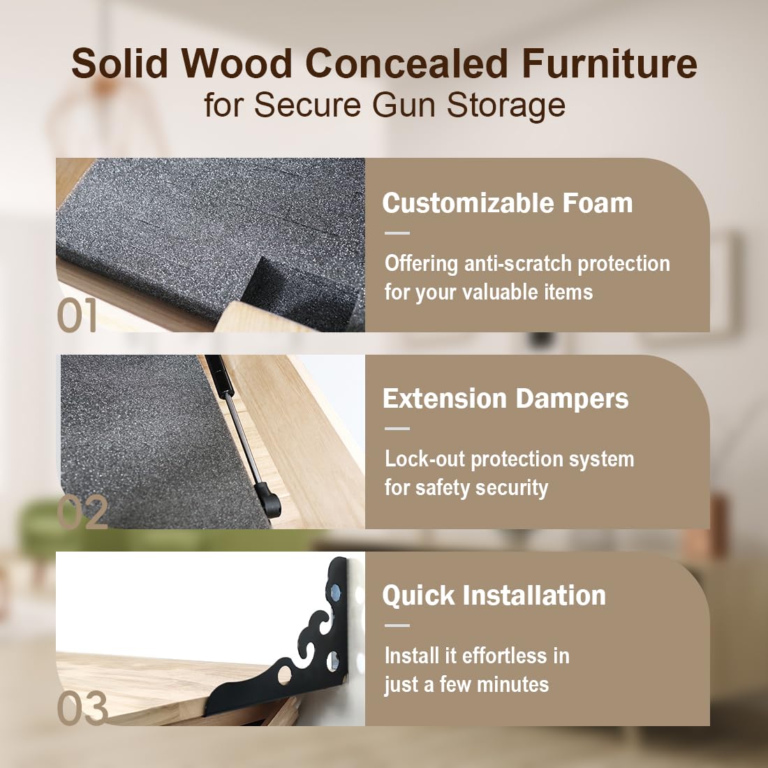 DOLEMODUO Hidden Shelf for Gun, Wall Mounted Hidden Gun Storage Shelf with Lock, Solid Wood Hidden Compartment Furniture DOLEMODUO