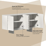 Clihome 63'' Sideboard Buffet Cabinet, 4 Door Console Cabinet with Storage TV Stand Credenza Accent Cabinet Wooden Cabinet with Adjustable Shelf for Bedroom, Living Room, Dining Room, Cream Line Clihome