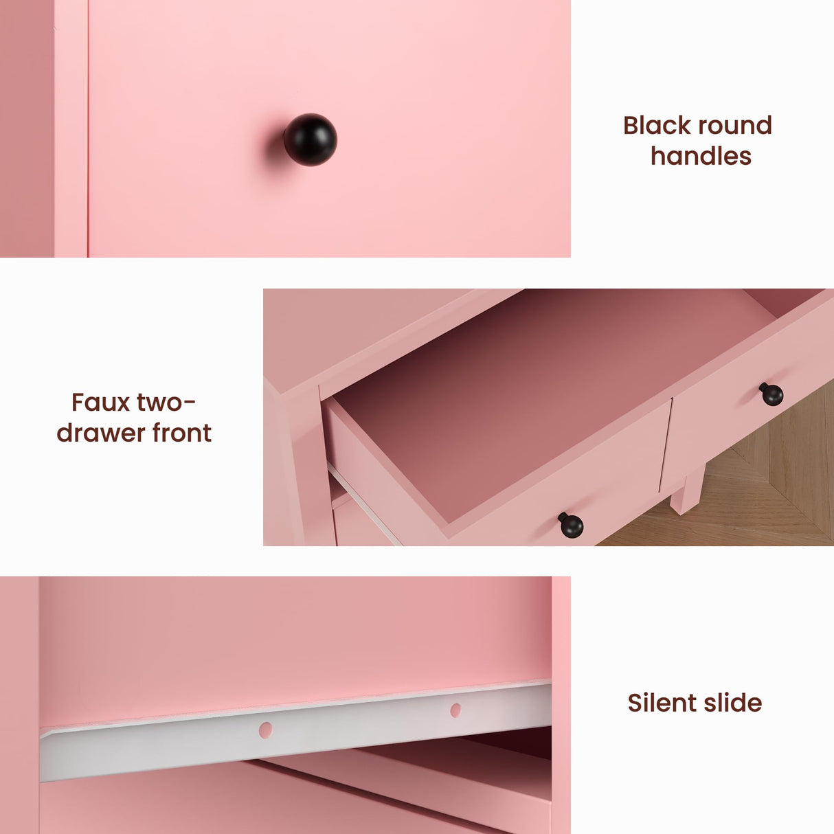 FansaFurn 3 Drawer Dresser with Soft-Close Drawers, Wood Nightstand Cabinet with 3 Spacious Drawers, Chest of Drawers, Modern Wood Dresser, Ideal for Bedroom, Living Room, Entryway, Hallway, Pink FansaFurn