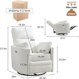 Power Recliner Swivel Glider Rocker Recliner Chair Nursery Rocking Chair Upholstered Adult Rocking Chair with 2 Pillows for Living Room Bedroom(White, Power-Driven) choairy