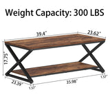 HSH Wood Coffee Table with Storage, Farmhouse Rustic Brown Coffee Table for Living Room, Modern Minimalist 2 Tier Center Table, Simple Rectangle Cocktail Tea Table in Home Office Bedroom, 39 Inch HSH