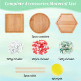 WEBEEDY 3 Styles DIY Mosaic Craft Kit Easy to Make DIY Flower Mosaic Bamboo Coasters Kits for Adults Beginner, Green Glass Mosaic Tiles with Blank Base Tray for Handmade Art Home Decor WEBEEDY