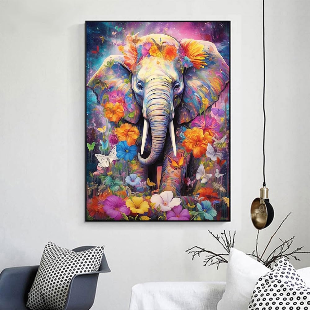 KEUASDV Diamond Painting Kits for Adults, Flower Elephant 5D DIY Diamond Art Kits Full Drill Diamond Dots for Gift Wall Decor and Relaxation Gem Arts 12x16 inch KEUASDV
