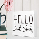 Funny Bathroom Wood Block Signs,Hello Sweet Cheeks Wooden Box Sign for Bathroom Shelf Toilet Restroom Home Tabletop Desk Decor,Rustic Bathroom Sign Decor LVQHI