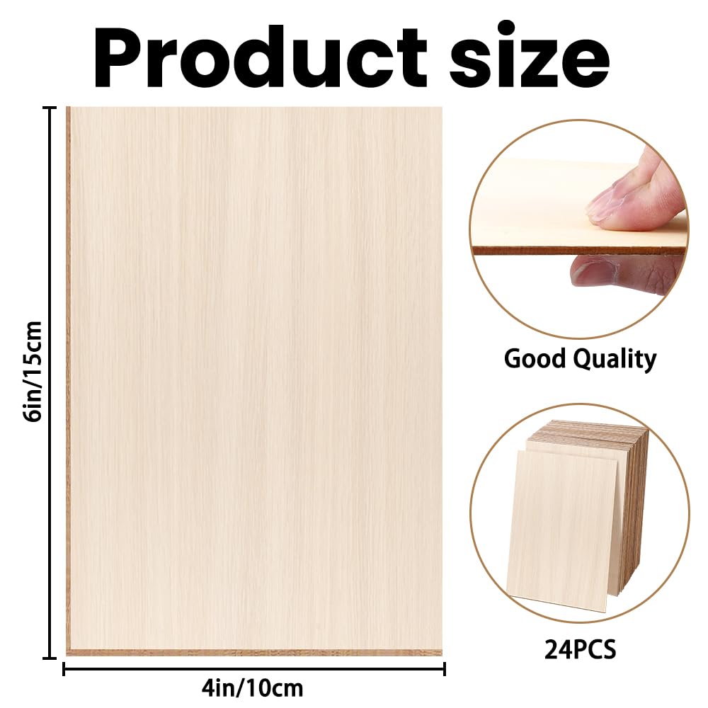 DIYDEC 24 Pack Basswood Sheets 4 x 6 x 1/16 Inch Thin Plywood Wood Sheets Unfinished Wood Squares Boards Balsa Wood Sheets for Crafts Architectural Models Laser Cutting Wood Burning and Drawing DIYDEC