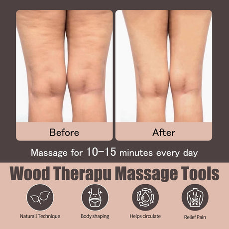 PYSEAN 6 in 1 Wood Therapy Massage Tool Set for Body Sculpting Massage, Lymphatic Drainage and Muscle Pain Relief, Cellulite Sculpting Multi-Functional Massager PYSEAN