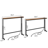 Kitstorack 2-Pack Narrow Console Table with Adjustable Height (25"-33") & Power Outlets, Rustic Brown Sofa Table for Behind Couch or Wall, 79" Long with 4.9ft Cord Kitstorack