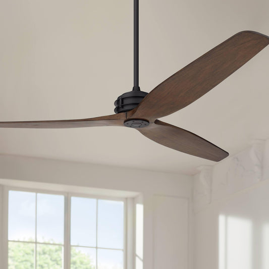 Casa Vieja 62" Coronado Aire Modern Industrial 3 Blade Indoor Outdoor Ceiling Fan with Remote Control Matte Black Dark Walnut Wood Damp Rated for Patio Exterior House Home Porch Gazebo