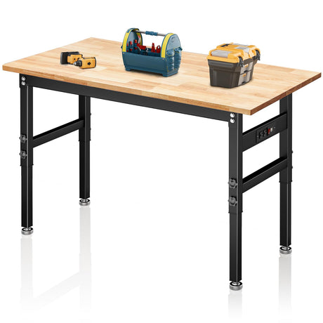 48" Adjustable Workbench for Garage, Heavy-Duty Bamboo Wood Top Work Bench with Power Outlets, Hardwood Work Table Workstation for Workshop, Office, Home BMJX US