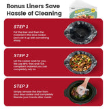 KOOC 4 Quart Slow Cooker, Free Liners Included for Easy Clean-up, 3 Temperature Settings, Dishwasher Safe Crock, Stainless Steel, RED, Ellipse KOOC