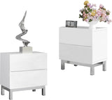 AMERLIFE High Gloss Electroplated Nightstand Set of 2, 24" Modern Minimalist Sofa Side Table with Magnetic Sliding Storage Drawers, Rectangular Simple End Bedside Table for Living Room, White AMERLIFE