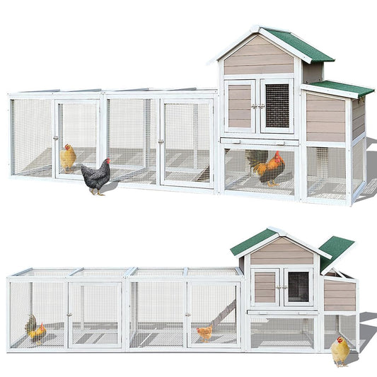 122in Chicken Coop Large Outdoor Solid Wood Rabbit Hutch Poultry House with Run, Nesting Box & Leakproof Pull-on Tray, Weatherproof Chicken Run Cage Hen House for Small Animals Rabbit Duck